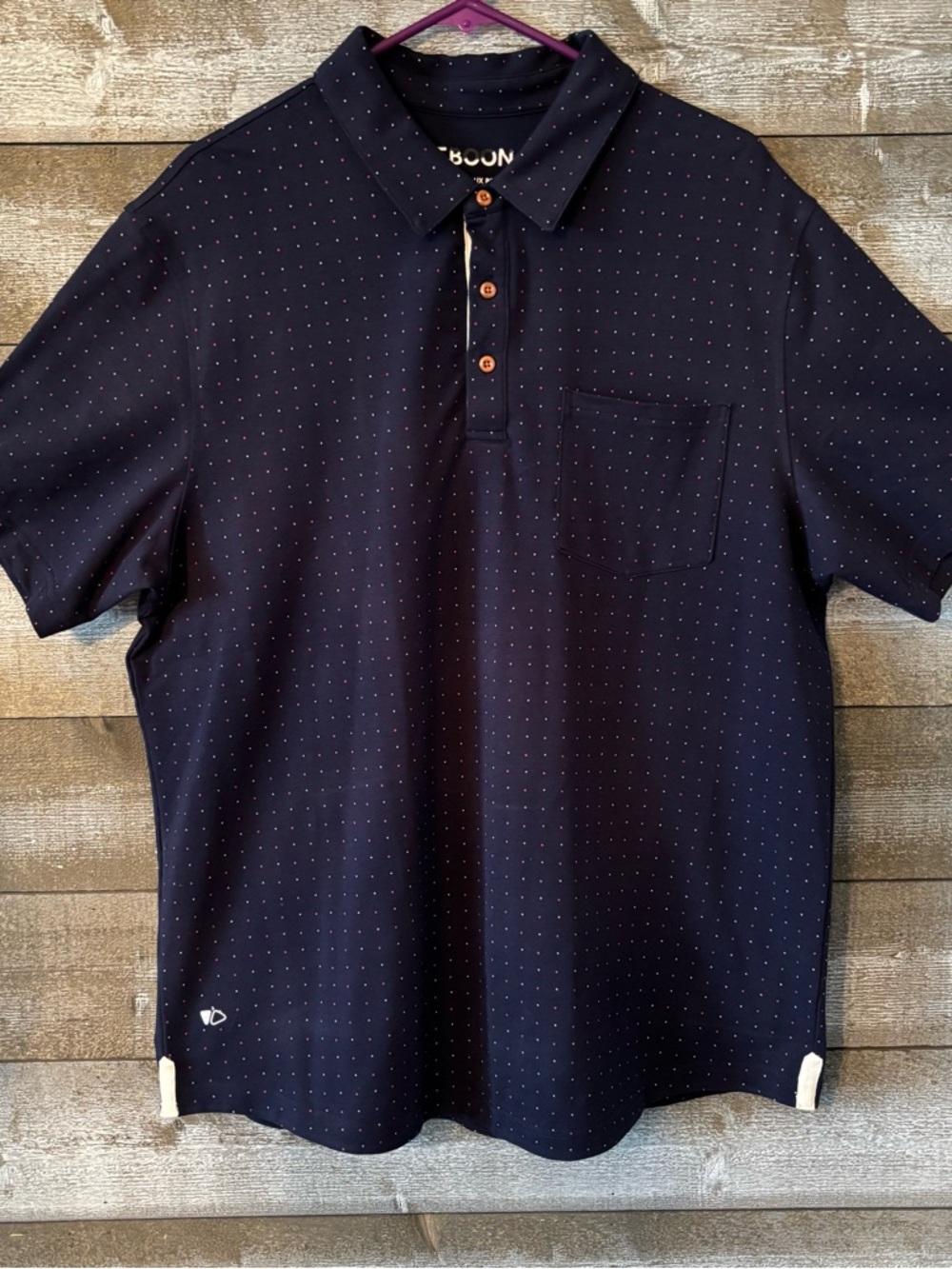 Veboon Men's Navy Micro-Dot Polo Shirt with Chest Pocket